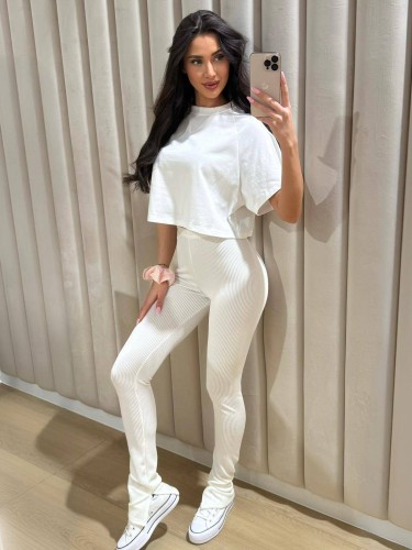 Komplet shirt over i legginsy prążek M.Tissu