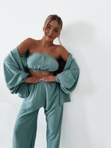 3 częściowy komplet koszula top i szerokie spodnie Millagro     