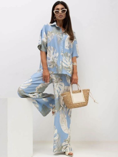 Komplet koszula i szerokie spodnie liście Lola Fashion 