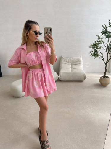 Lniany komplet koszula top i spodenki Gossip Lila Lou