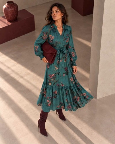 Sukienka Anne – print kwiat morski brzoskwinia Simplicity